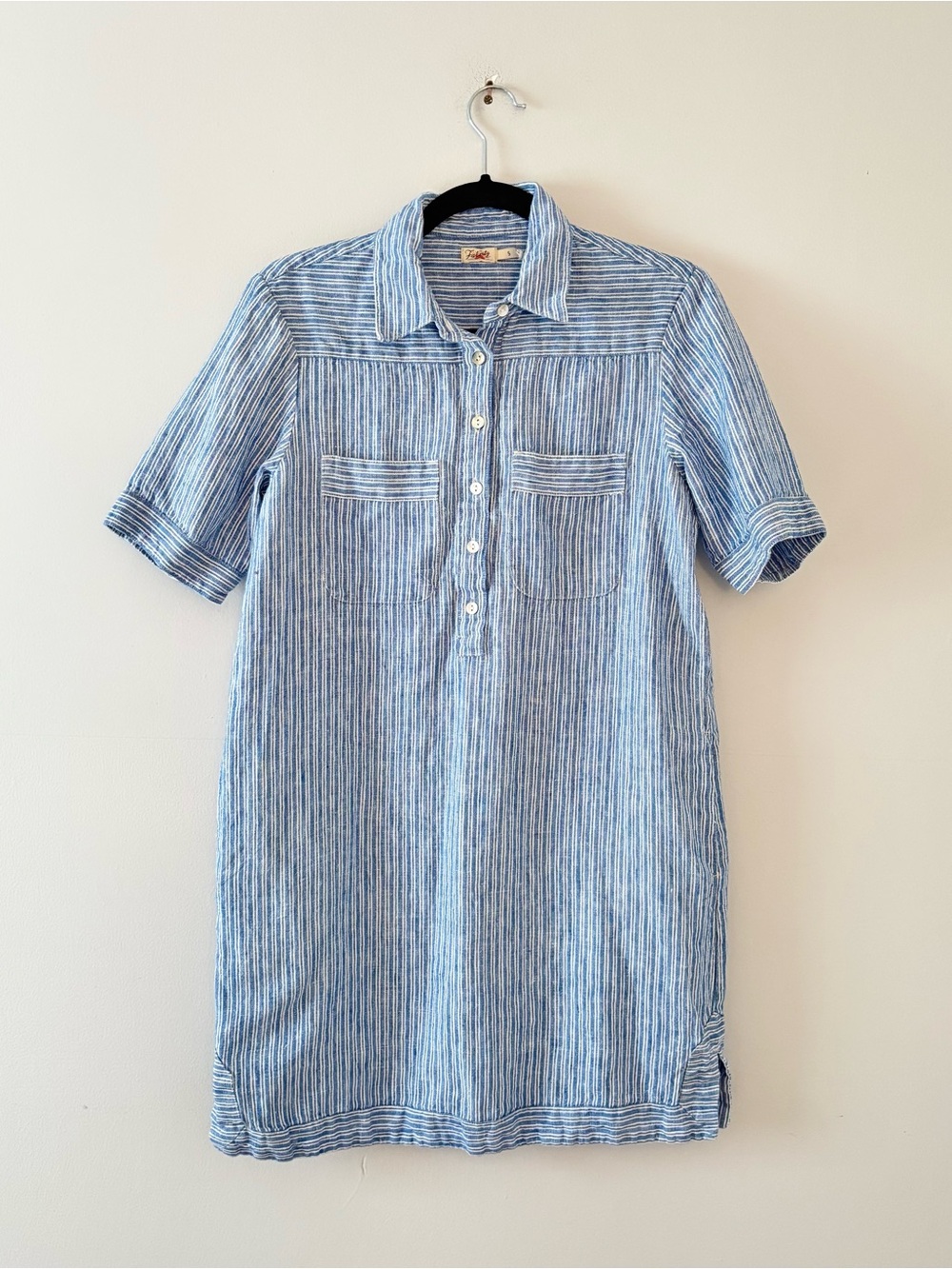 Faherty Rae Linen Rae Skyway Railroad Stripe Short Sleeve Mini Button-Up